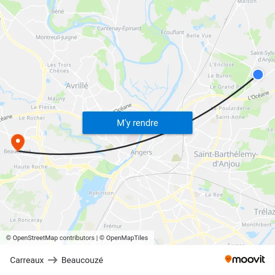 Carreaux to Beaucouzé map