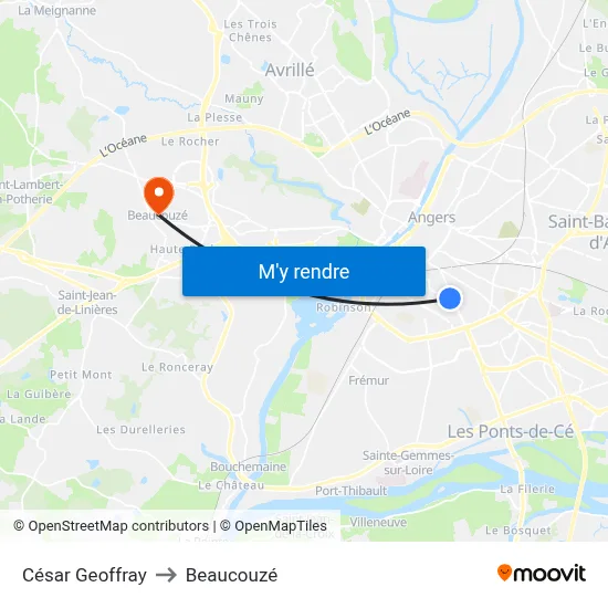 César Geoffray to Beaucouzé map