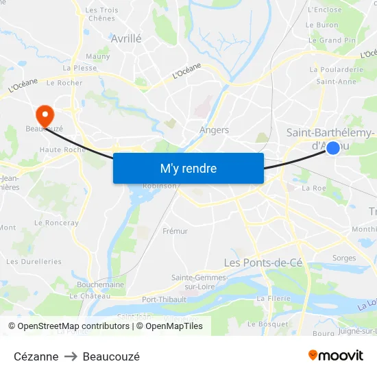 Cézanne to Beaucouzé map