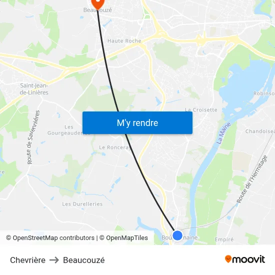 Chevrière to Beaucouzé map