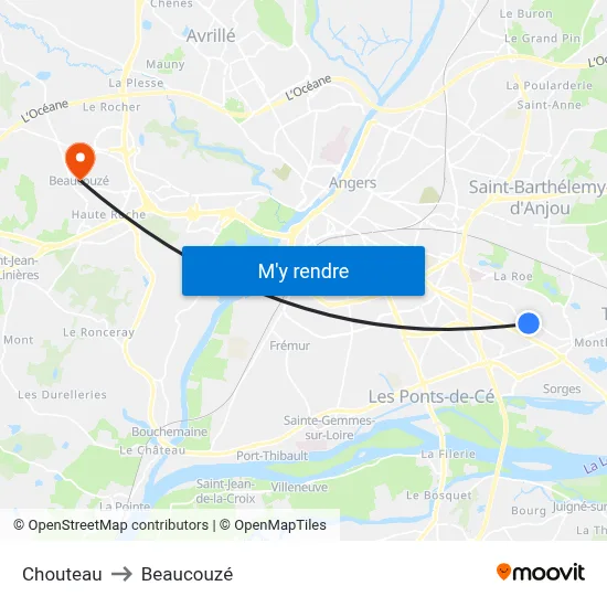 Chouteau to Beaucouzé map