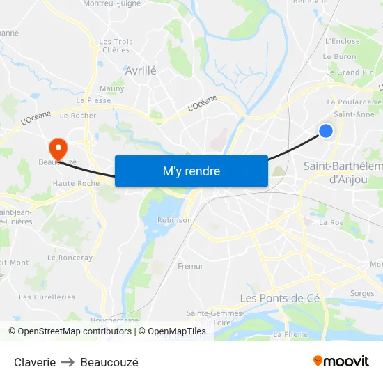 Claverie to Beaucouzé map