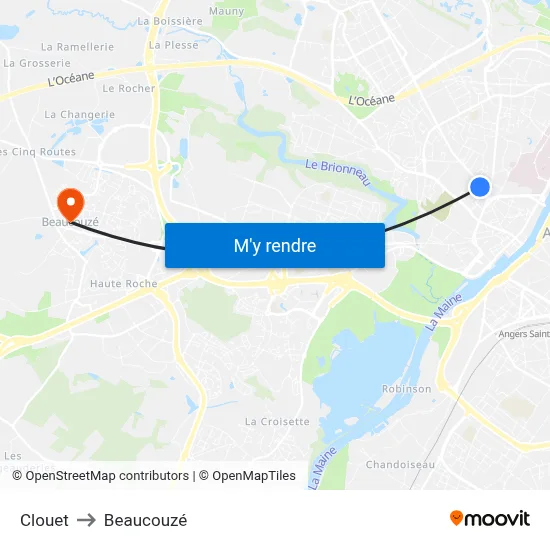 Clouet to Beaucouzé map