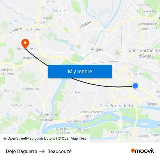Dojo Daguerre to Beaucouzé map