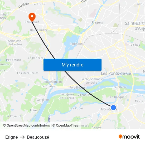 Érigné to Beaucouzé map