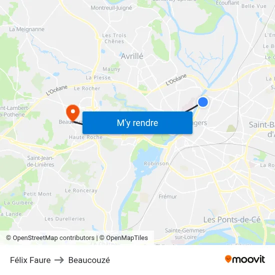 Félix Faure to Beaucouzé map