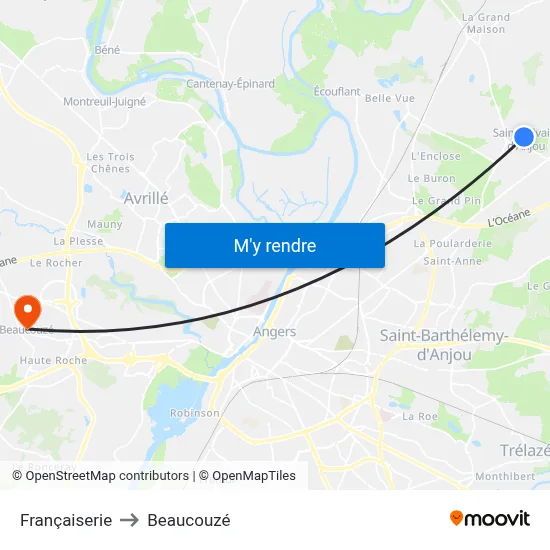 Françaiserie to Beaucouzé map