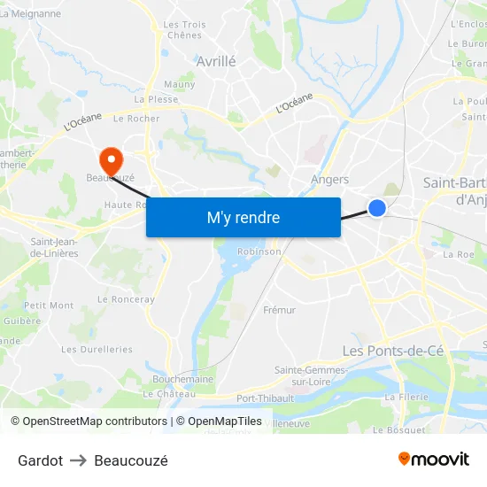 Gardot to Beaucouzé map