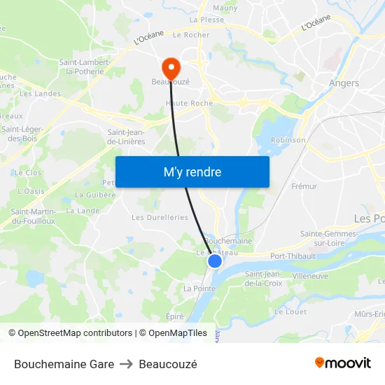 Bouchemaine Gare to Beaucouzé map