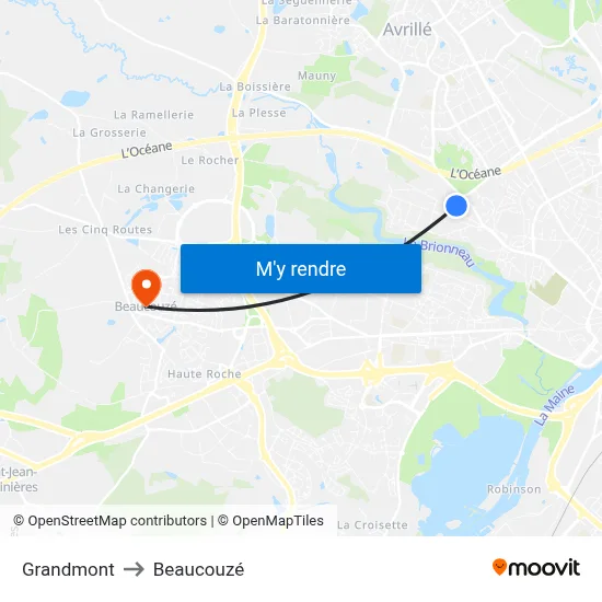 Grandmont to Beaucouzé map