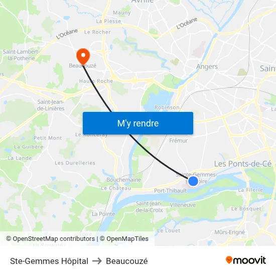 Ste-Gemmes Hôpital to Beaucouzé map