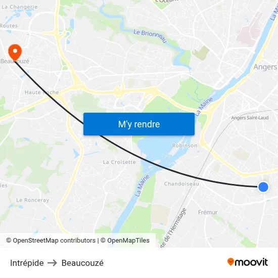 Intrépide to Beaucouzé map