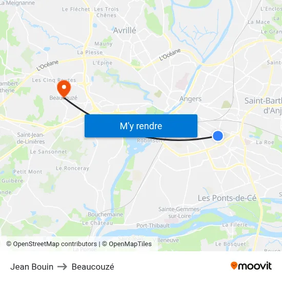 Jean Bouin to Beaucouzé map