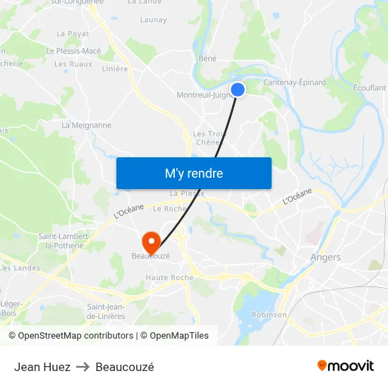Jean Huez to Beaucouzé map