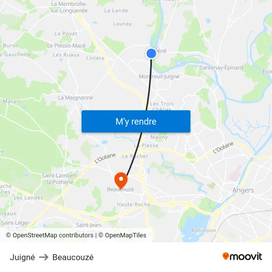 Juigné to Beaucouzé map
