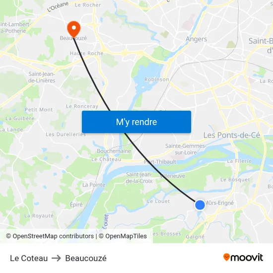 Le Coteau to Beaucouzé map