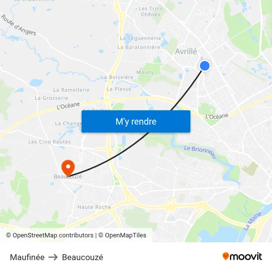 Maufinée to Beaucouzé map