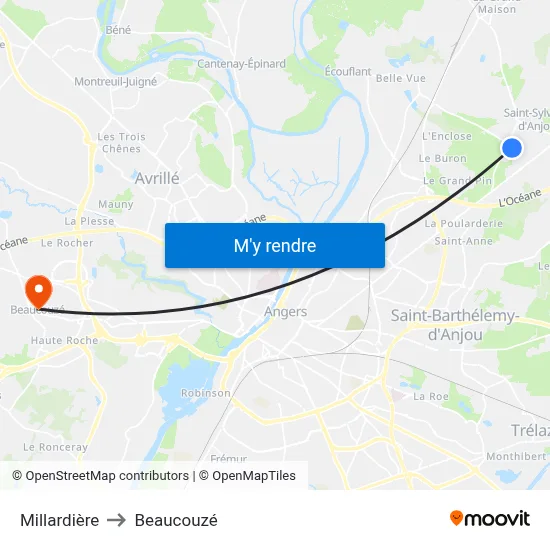 Millardière to Beaucouzé map