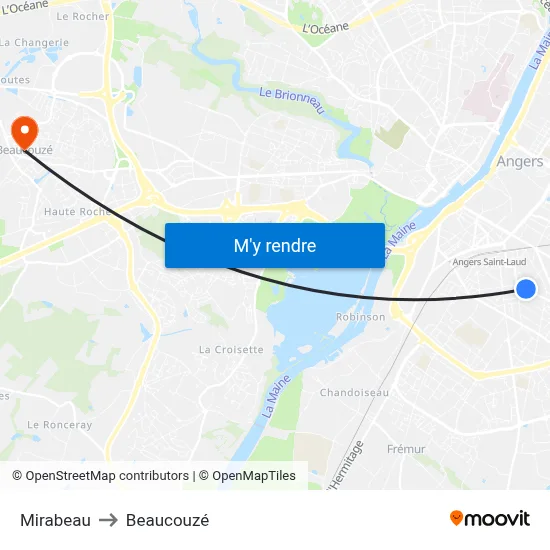 Mirabeau to Beaucouzé map