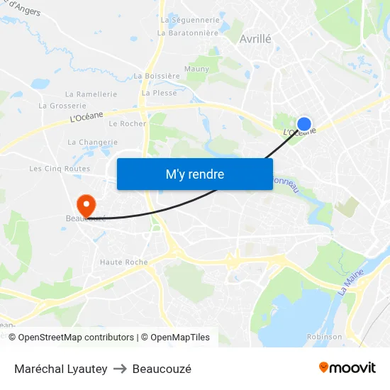 Maréchal Lyautey to Beaucouzé map
