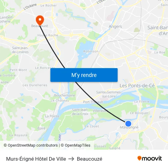 Murs-Érigné Hôtel De Ville to Beaucouzé map
