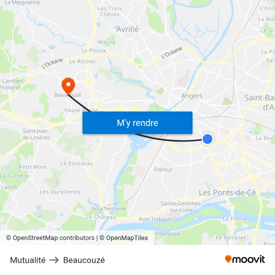 Mutualité to Beaucouzé map