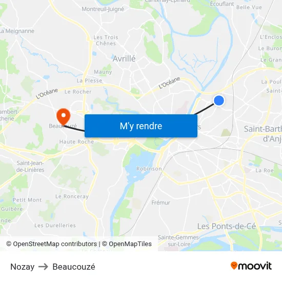 Nozay to Beaucouzé map