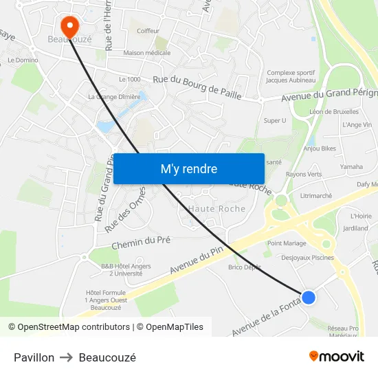 Pavillon to Beaucouzé map