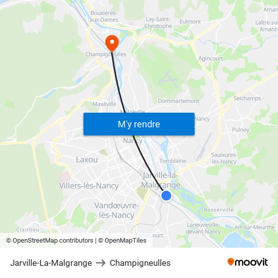 Jarville-La-Malgrange to Champigneulles map