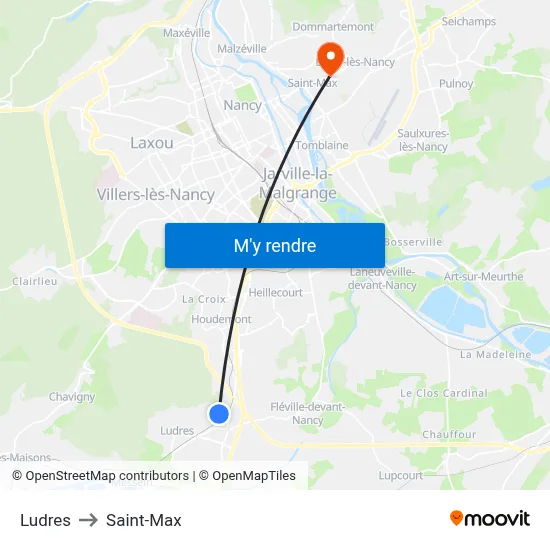 Ludres to Saint-Max map