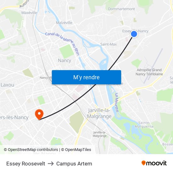 Essey Roosevelt to Campus Artem map