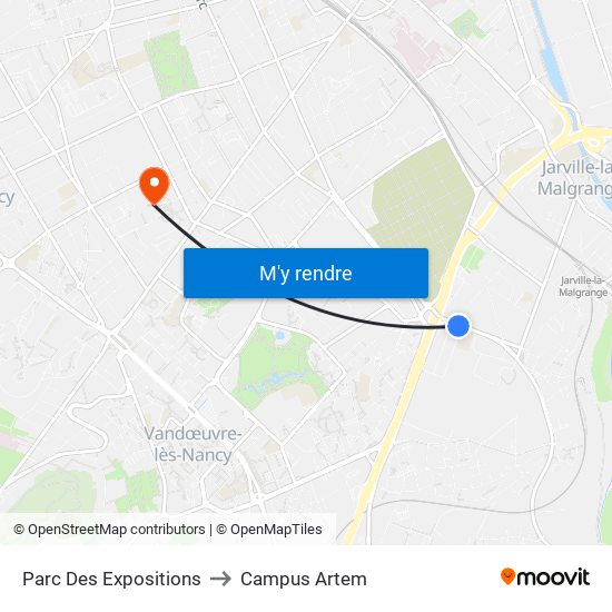 Parc Des Expositions to Campus Artem map