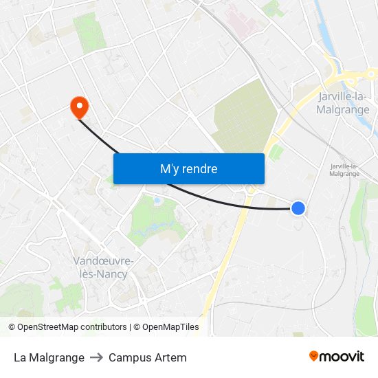 La Malgrange to Campus Artem map