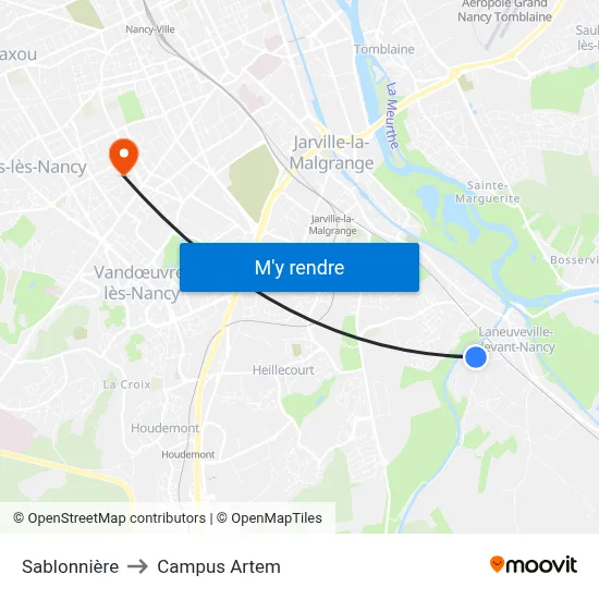 Sablonnière to Campus Artem map