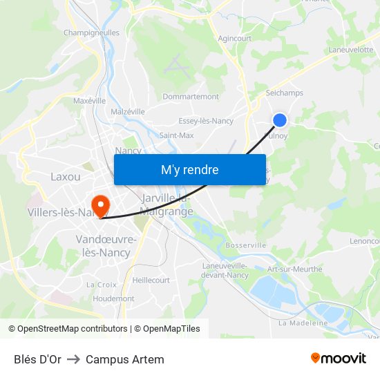 Blés D'Or to Campus Artem map