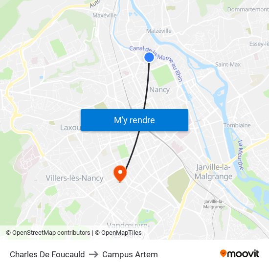 Charles De Foucauld to Campus Artem map