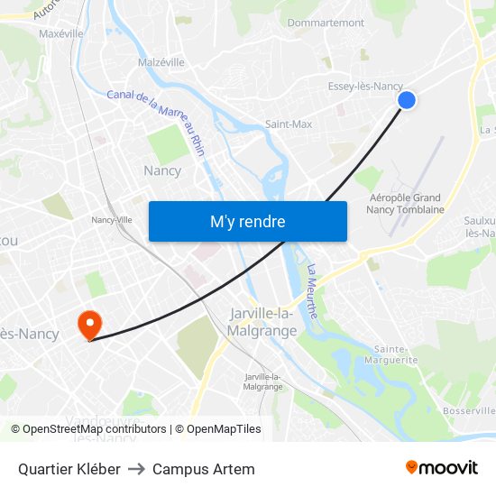 Quartier Kléber to Campus Artem map