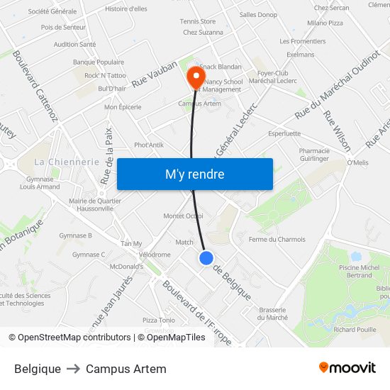 Belgique to Campus Artem map