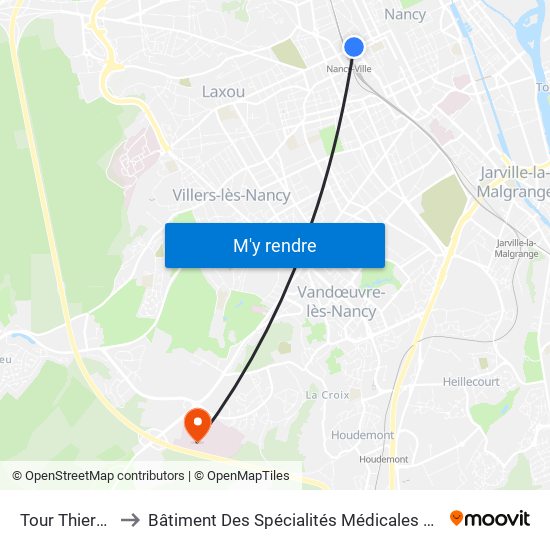 Tour Thiers Gare to Bâtiment Des Spécialités Médicales Philippe Canton map