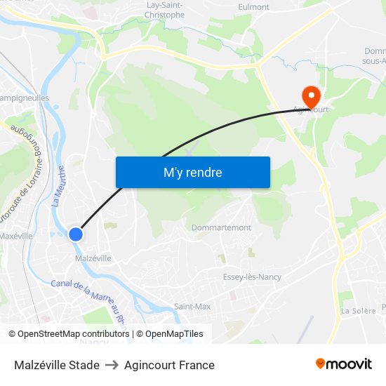 Malzéville Stade to Agincourt France map