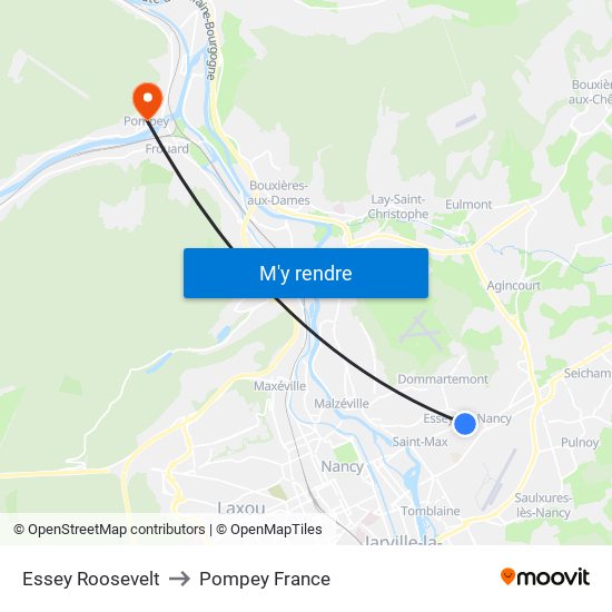 Essey Roosevelt to Pompey France map