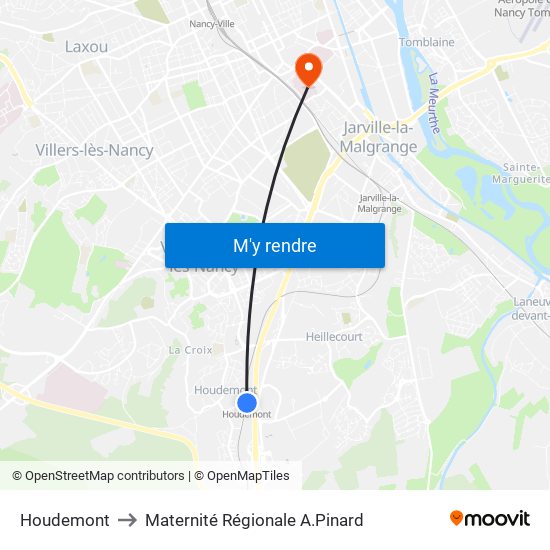 Houdemont to Maternité Régionale A.Pinard map