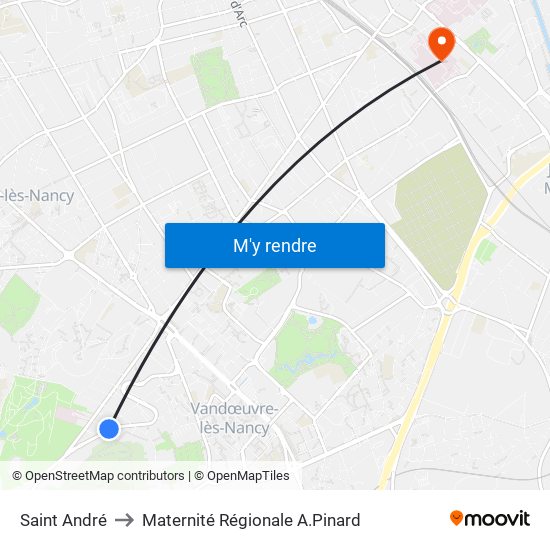 Saint André to Maternité Régionale A.Pinard map
