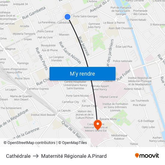 Cathédrale to Maternité Régionale A.Pinard map