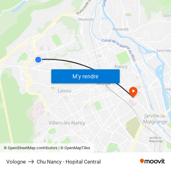Vologne to Chu Nancy - Hopital Central map