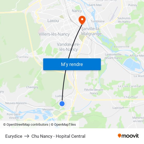 Eurydice to Chu Nancy - Hopital Central map
