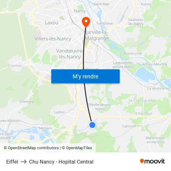 Eiffel to Chu Nancy - Hopital Central map