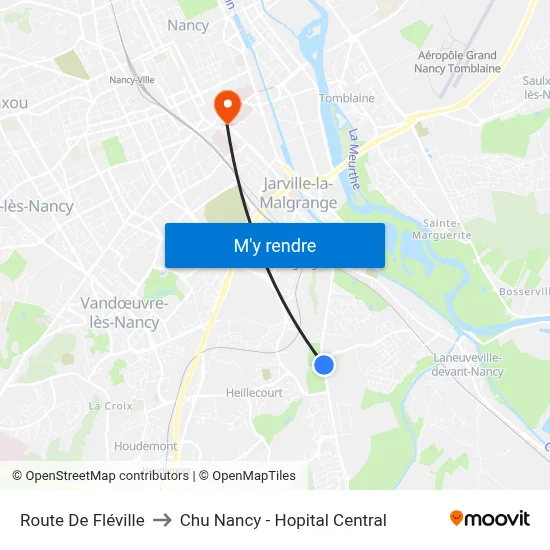 Route De Fléville to Chu Nancy - Hopital Central map