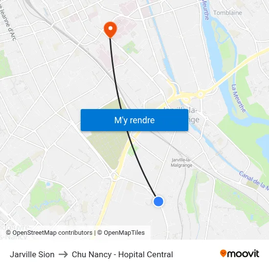Jarville Sion to Chu Nancy - Hopital Central map