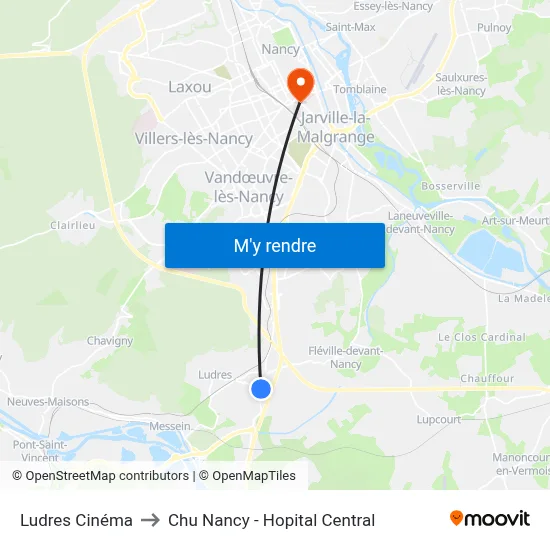 Ludres Cinéma to Chu Nancy - Hopital Central map